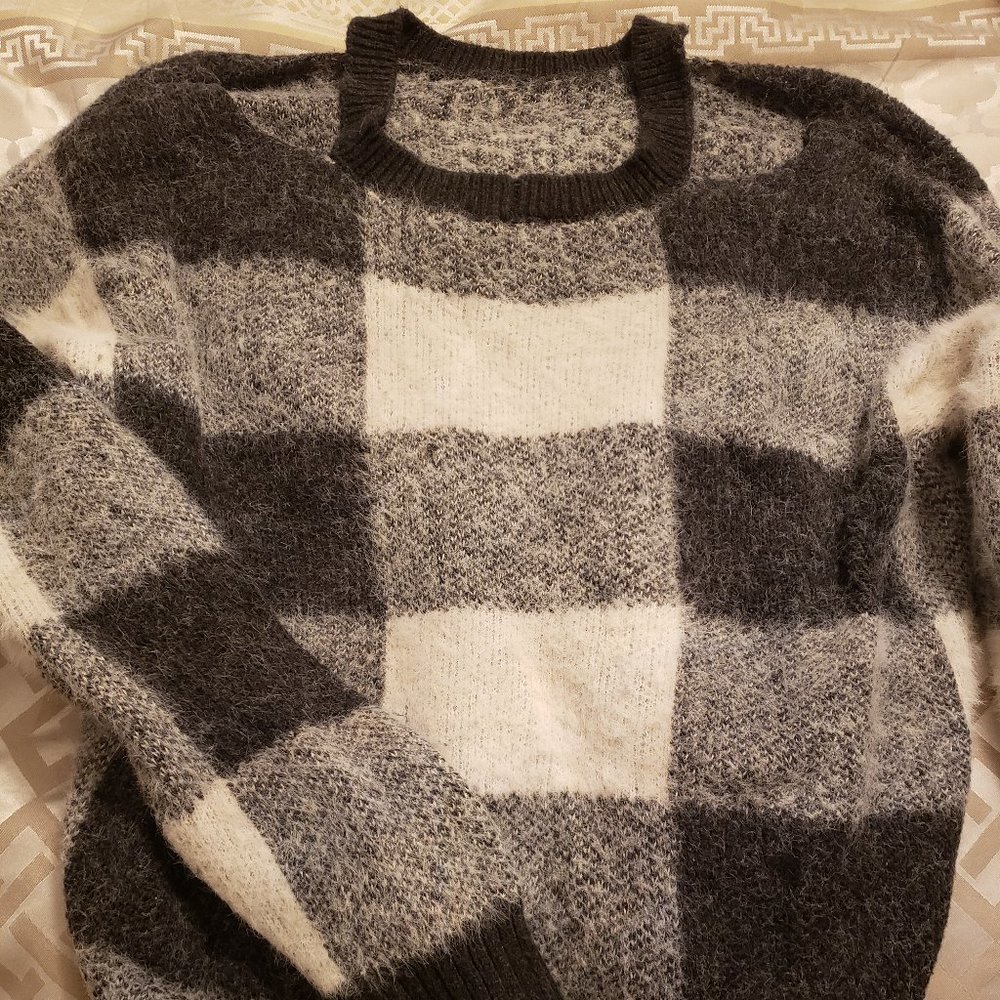 Cold shoulder/peep shoulder buffalo plaid soft sweater
